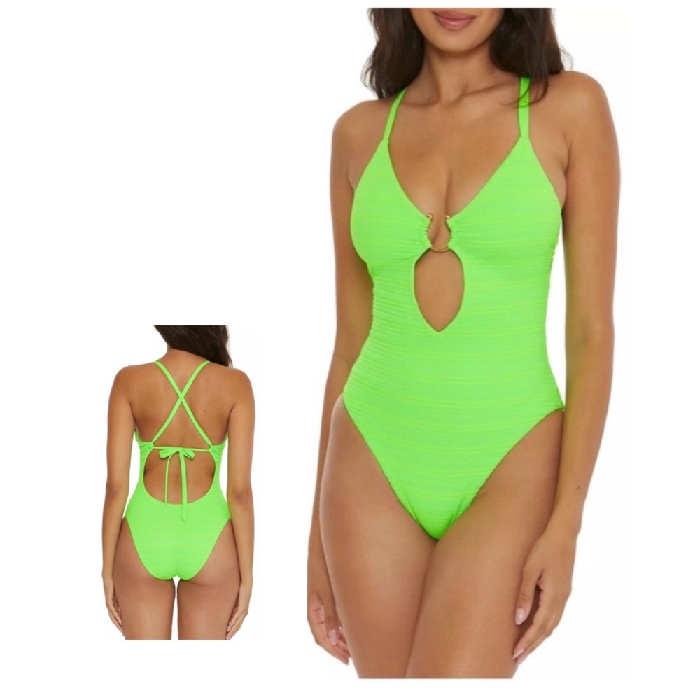 Becca Coast Plunge One Piece Swimsuit Bright Green Size Small New With Tags